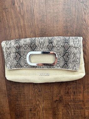 Cutler Animal Print Clutch in Beige & Brown